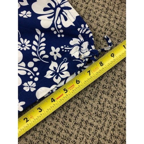 Outlook Womens Pants 1 Blue Floral Hawaiian Crop Capri Cargo Pockets Tie Hem - Picture 12 of 12